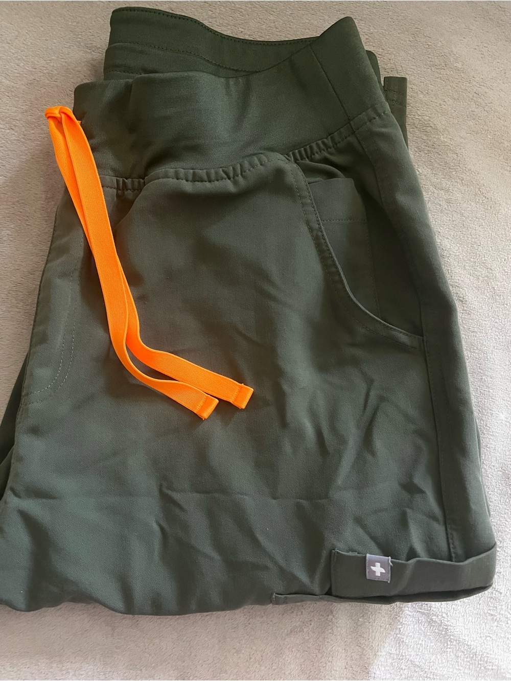 Figs Women’s Olive Green Straight Cargo Pants with Orange Drawstring
